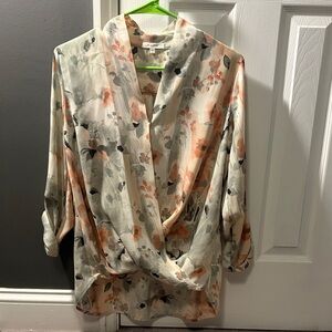 Pleione Floral Drape Blouse - Cream and Orange